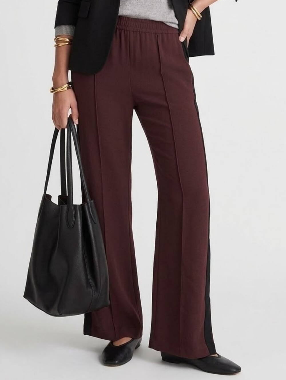 Madewell Track Pants XS Chocolate Raisin Crepe Side Stripe Ankle Zip Flare NWT